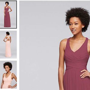 David's Bridal - Mesh Long Bridesmaid Dress with C
